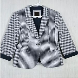 The Limited Navy/White Gingham Check Blazer Size Small Preppy Beachy Nautical